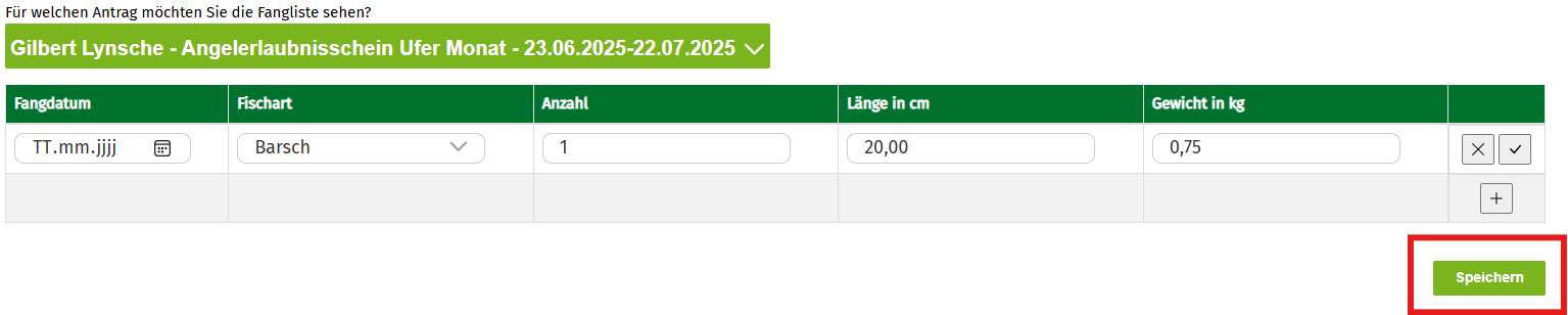 Ausgewählte Fangliste speichern