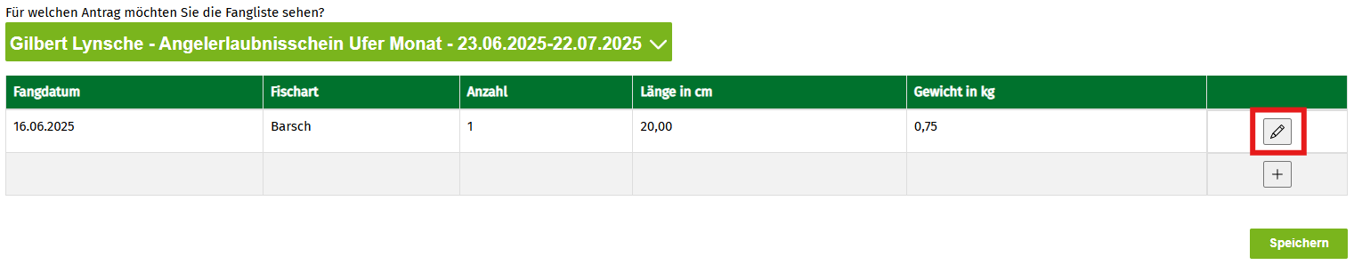 Foto mit ausgewähltem Stift-Button an der Seite des gewünschten Eintrags