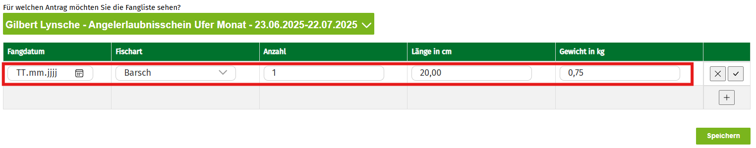 Foto des ausgewählten Eintrags mit Eingabefeldern